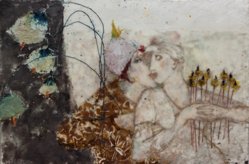 Frauen mit komischen Blumen I, 60 x 90, 2014, Privatbesitz